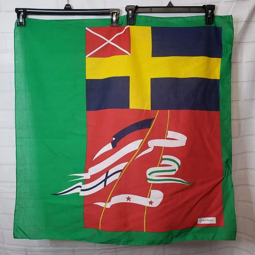 Vintage Giordani Italian Tricolor Cotton Bandana Scarf Historical Flags 70s